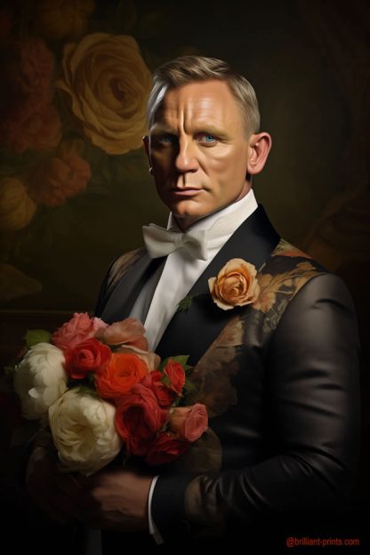 Brilliant prints Daniel Craig as Bond with feminine side in an ornate gold frame main image close-up