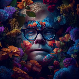 Brilliant prints Elton-John surrounded by flowers limited art print for sale