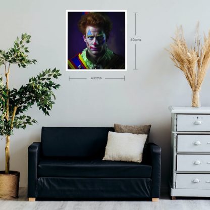 brilliant prints, Prince Harry as a clown, limited art print for sale - shown in situ