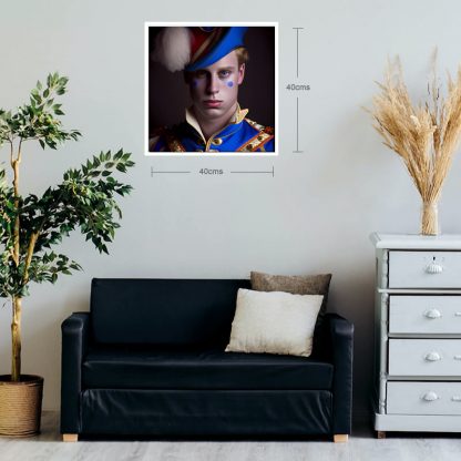 brilliant prints, Prince William as a clown, limited art print for sale - shown in situ