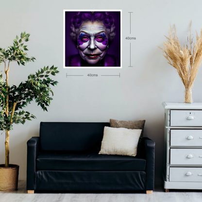 brilliant prints, Queen Elizabeth as the Joker, limited art print for sale - shown in situ