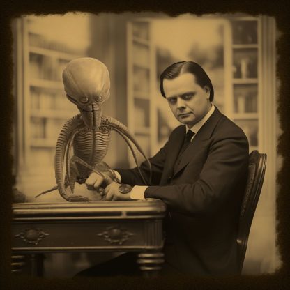 Brilliant prints, An Edwardian photograph of a man with an alien, number 3, limited art print for sale