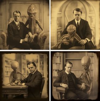 Edwardian Photography showing a man with aliens