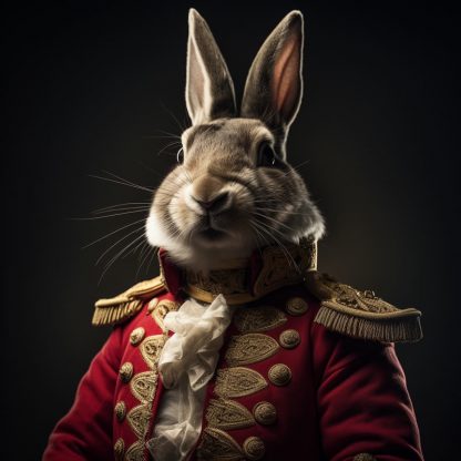 A limited edition fine art print portrait of a rabbit dressed as Napoleon bonaparte