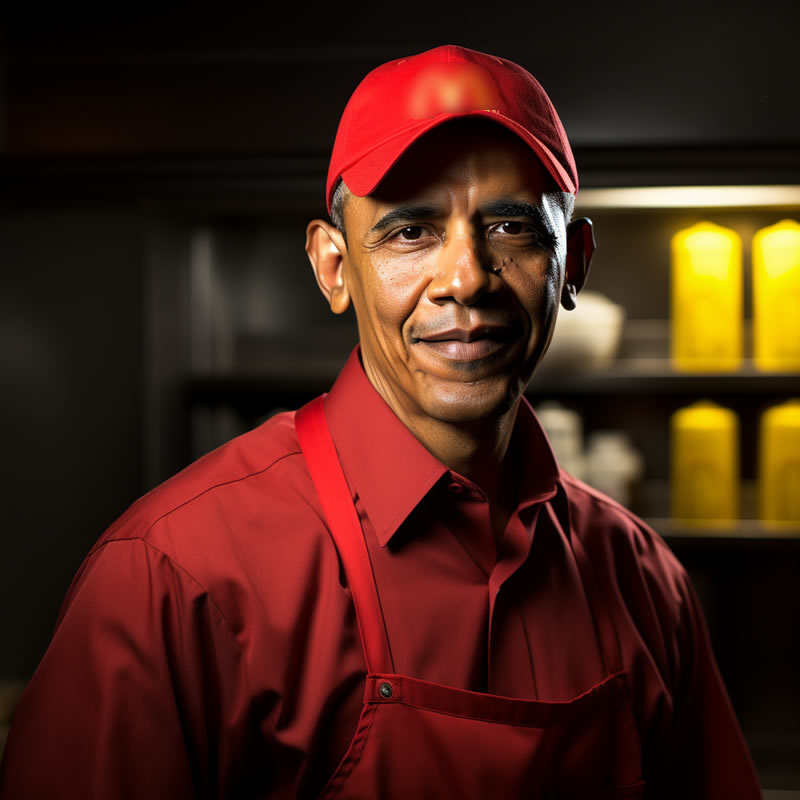 Brilliant Prints Famous People as Restaurant Workers, Barack Obama