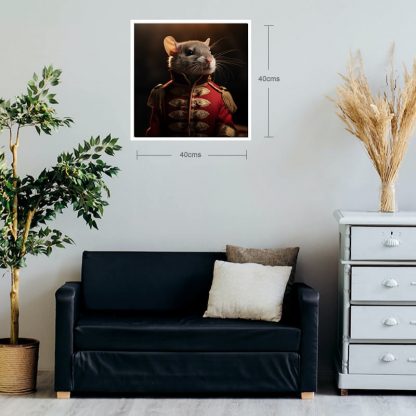 A limited edition fine art print portrait of a mouse dressed as Napoleon bonaparte shown in situ