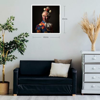 Brilliant prints Prince Charles as a clown #2 limited art print for sale in situ