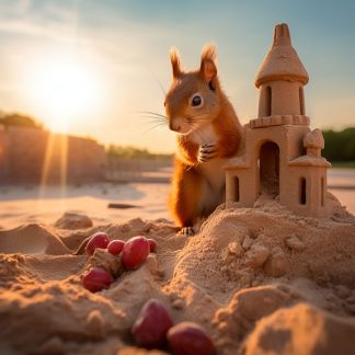 Brilliant prints red squirrel with sandcastle main photo